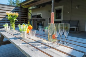Cabana, 3 quartos, sauna seca, vista para o jardim | Terraço/pátio