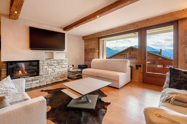 TV, fireplace