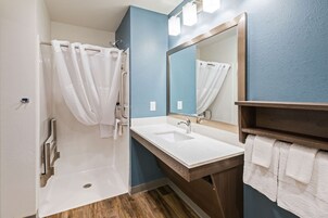 Room, 2 Queen Beds, Accessible, Non Smoking | Bathroom | Combined shower/tub, hair dryer, towels
