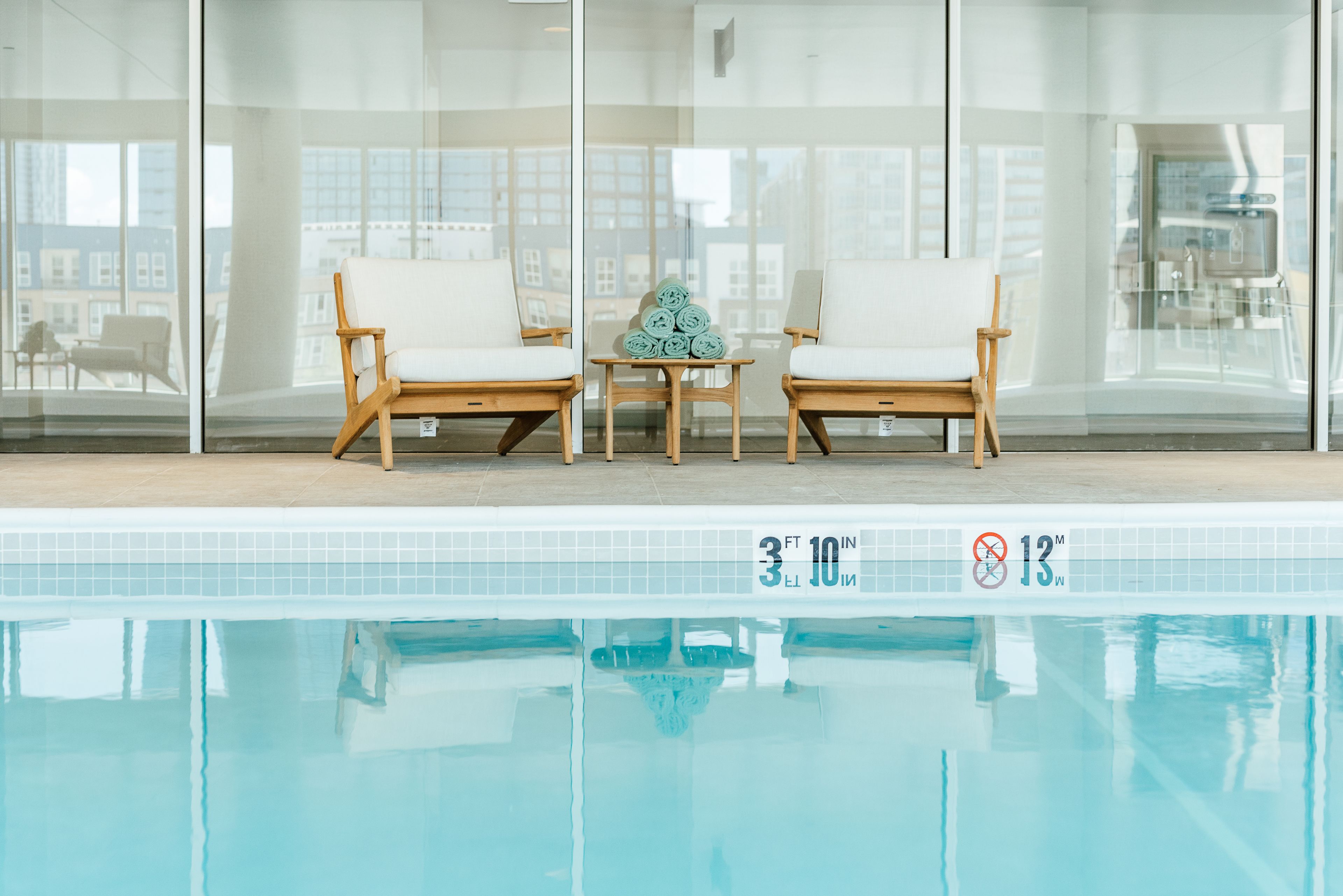 indoor pool, open 6:00 am to 10:00 pm, pool loungers