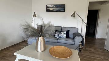 Televisie, een open haard, een dvd-speler en een stereo