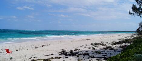 On the beach, sun loungers, beach towels