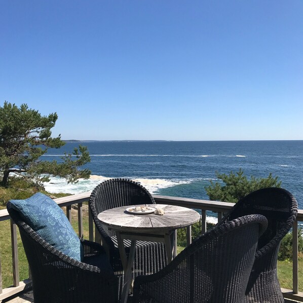 Outdoor dining - PRIVATE OCEANFRONT COMPOUND with spectacular ocean views from nearly every room (Bailey Island)