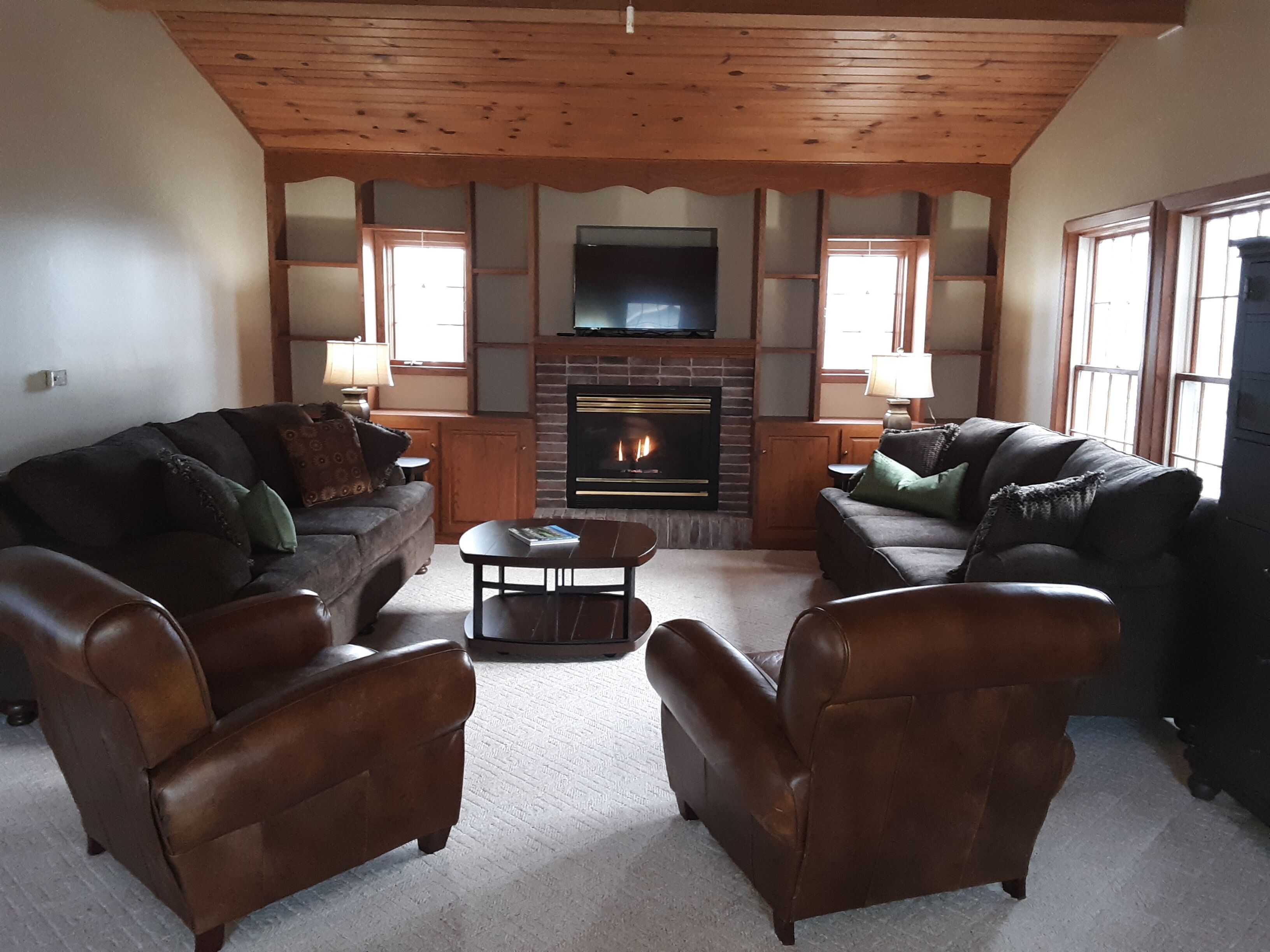 テレビ、暖炉、書庫