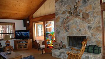 TV, fireplace, video games, DVD player