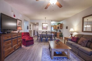 Smart TV, fireplace, DVD player