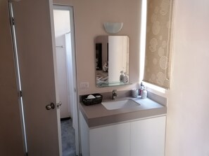 Hair dryer, towels, toilet paper
