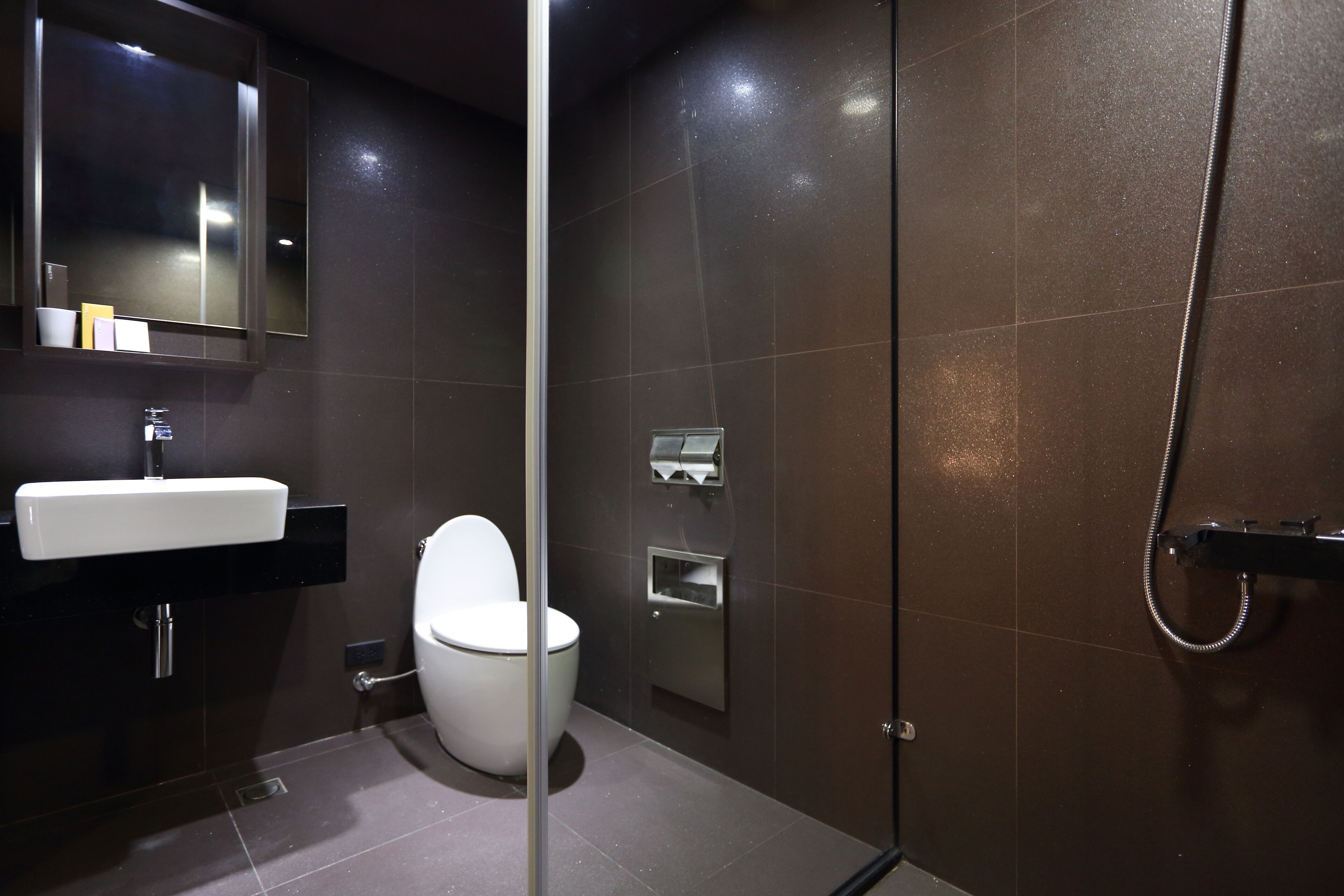 standard double room, no windows | bathroom | shower, hair dryer, slippers, towels