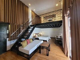 Loft, Balcony, Pool View | Minibar, in-room safe, desk, laptop workspace