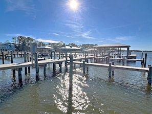 Guests can enjoy waterfront views from the covered accommodations.