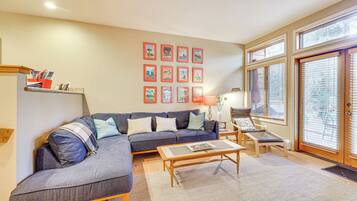 Televisión, chimenea y reproductor de DVD