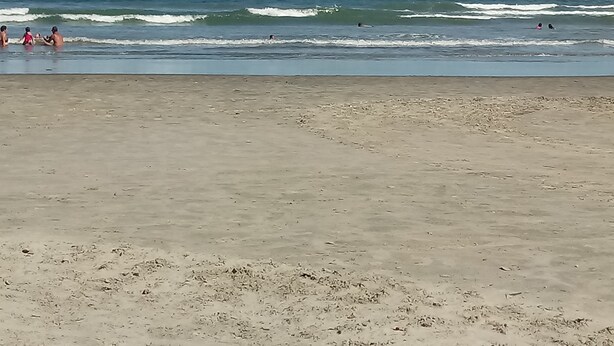 Une plage où des gens se baignent et s’amusent dans l’eau.