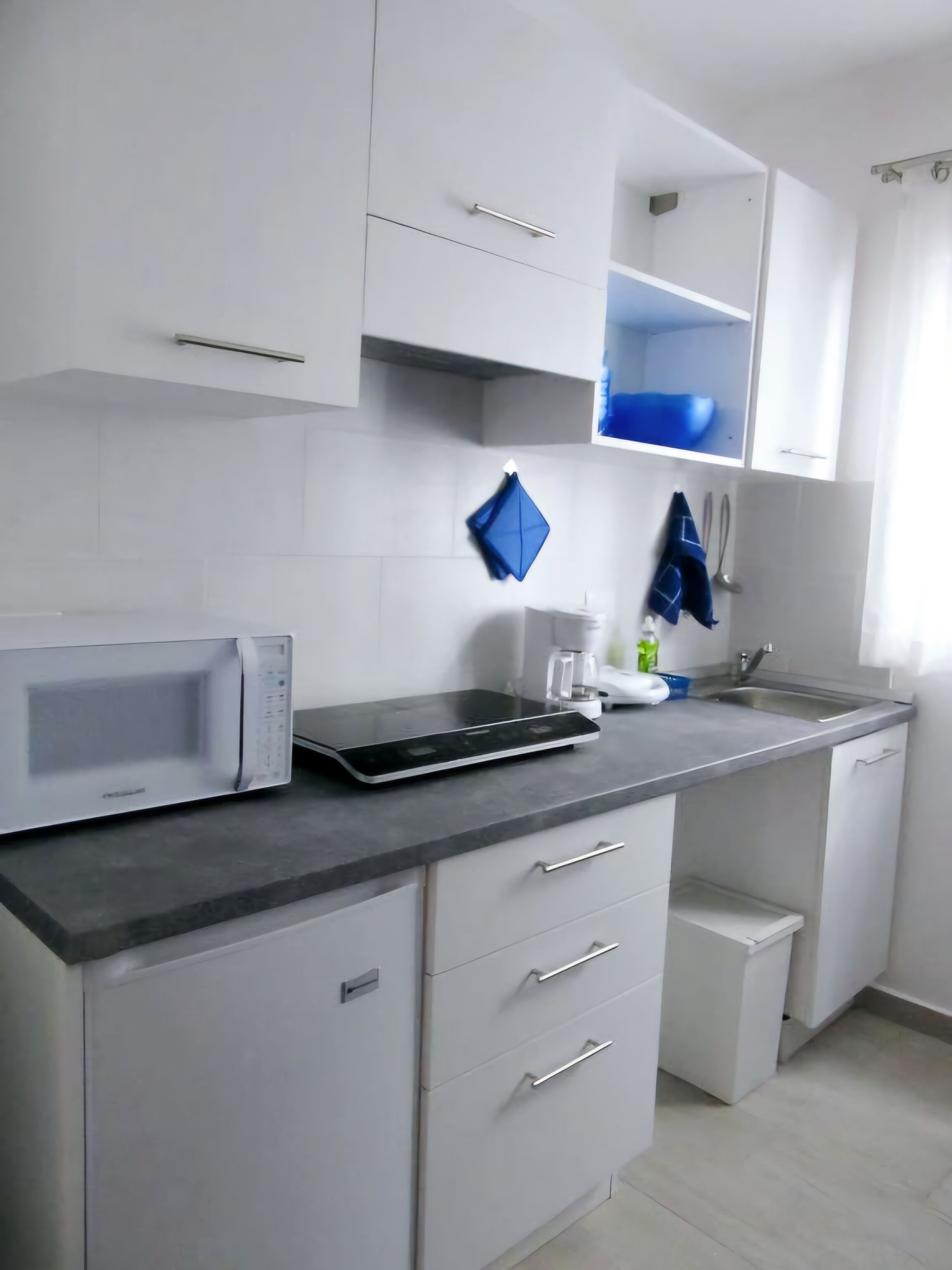 Departamento ejecutivo, para no fumadores, vista al patio | Cocina privada | Refrigerador con congelador, microondas, parrilla de estufa y periquera 