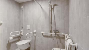 Shower, towels, soap, shampoo