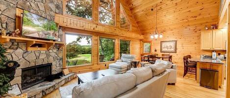 Una televisión, una chimenea