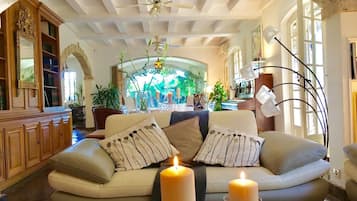 Smart TV, fireplace, table tennis, books