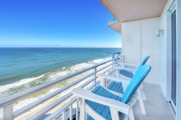 Oceanfront balcony with Polywood Pub chairs - for the best oceanfront seats for your stay.