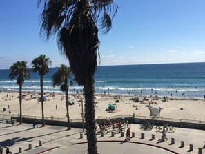 On the beach, sun loungers, beach towels