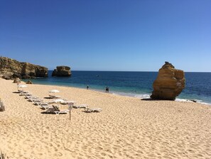Beach nearby, sun loungers