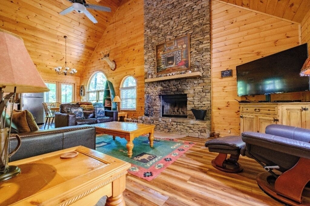 Smart TV, chimenea, reproductor de DVD y estéreo 