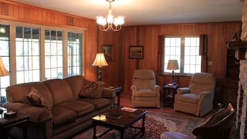 Televisión, chimenea y libros