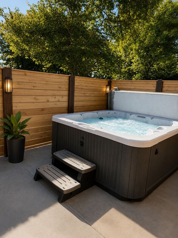Outdoor spa tub - Quiet Farm Stay with Private Hot Tub, Open Skies, and Room to Breathe (LYNDEN)
