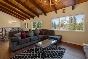 Smart TV, fireplace, DVD player, foosball