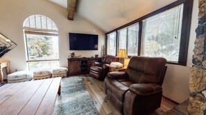 Smart TV, fireplace, DVD player