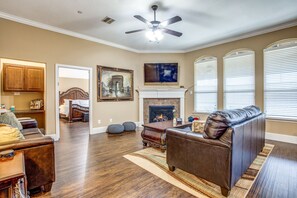 Smart TV, fireplace, table football, video library