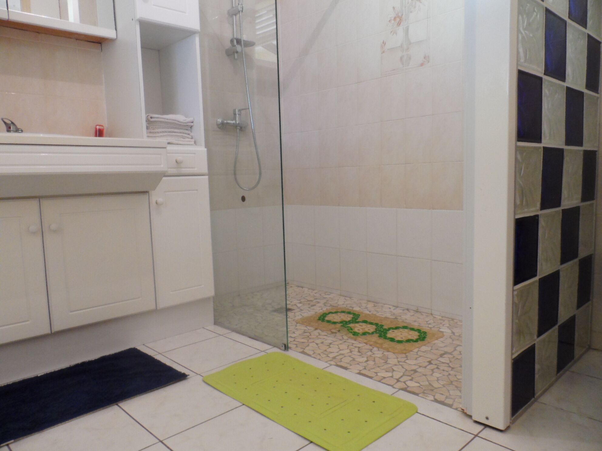 Combined shower/tub, hair dryer, towels
