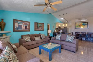 Smart TV, DVD player, ping pong, books