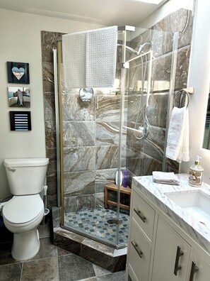 Secador de pelo, toallas, jabón y champú