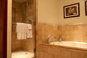 Bathtub, hair dryer, towels, toilet paper
