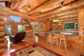 TV, fireplace, DVD player, foosball