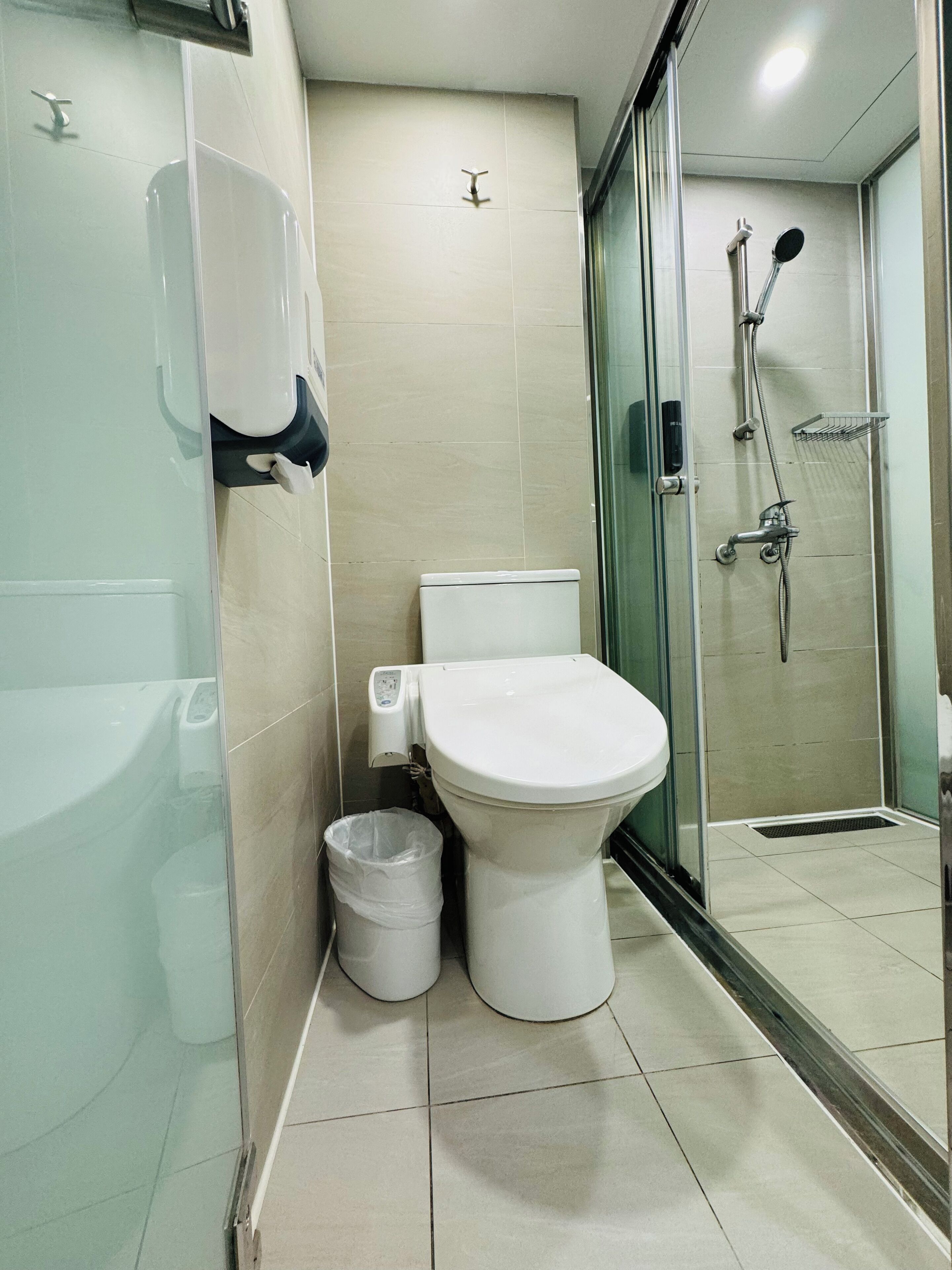 triple room | bathroom | shower, rainfall showerhead, hair dryer, towels