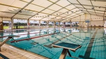 Indoor pool, open 2:00 PM to 6:00 PM, sun loungers