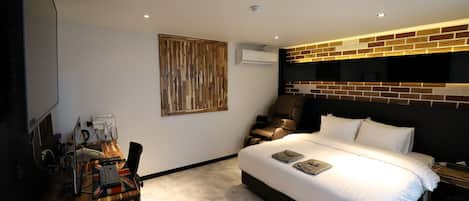 Individually decorated, individually furnished, desk, blackout drapes