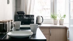 Superior Apartment, 2 Bedrooms | Private kitchenette | Coffee/tea maker, full-sized fridge, microwave, oven - Chill Apartments Downtown (Warsaw)