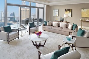 Royal Suite Fountain View | Living area | LCD TV, iPod dock - Address Dubai Mall (Dubai)