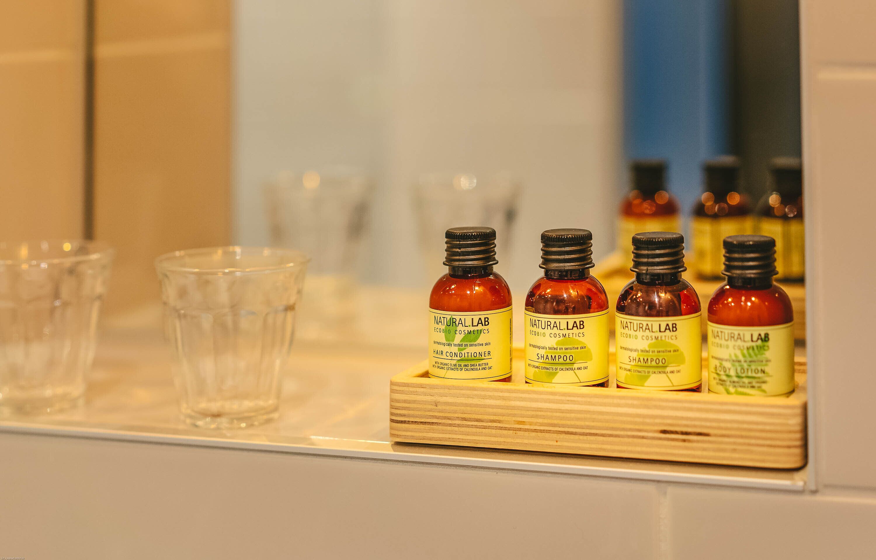 free toiletries, hair dryer, towels, soap