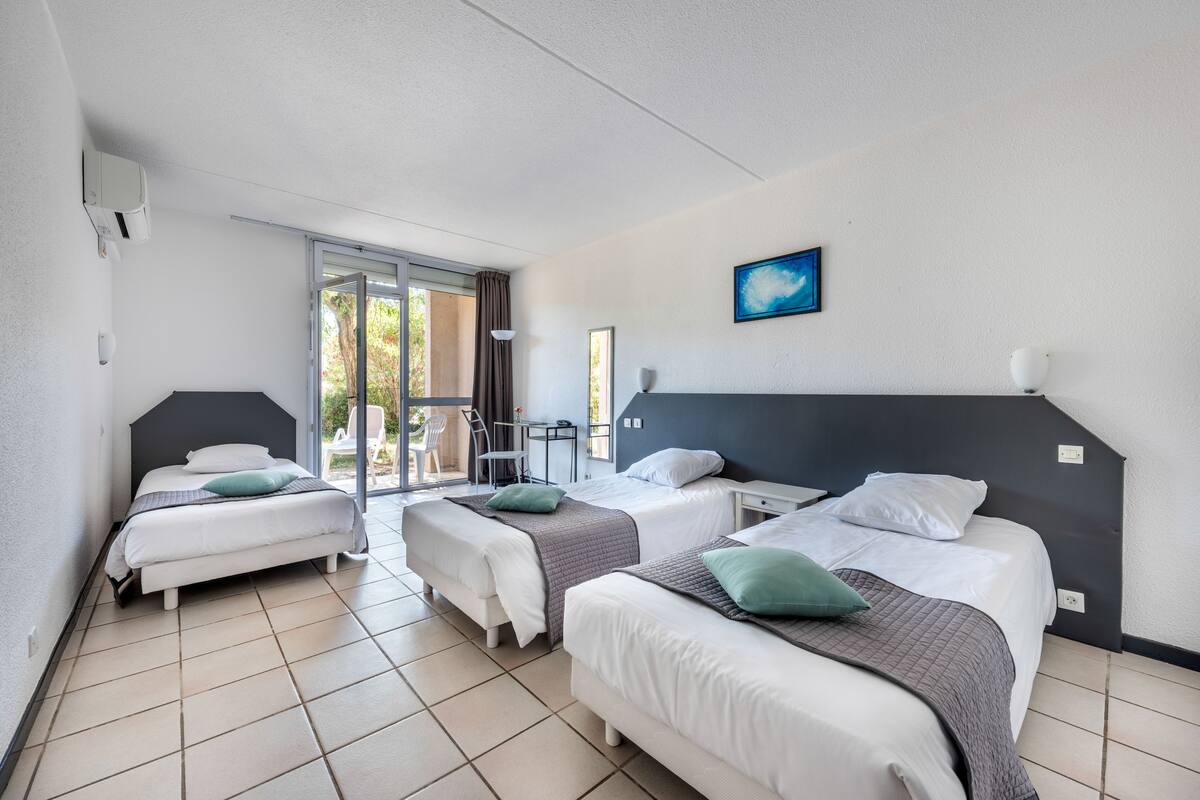 triple room, pool view | desk, blackout curtains, soundproofing, iron/ironing board