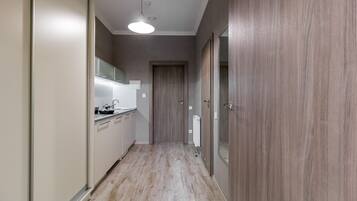 Superior Apartment | Cozinha privada | Geladeira, micro-ondas, cooktop, chaleira elétrica