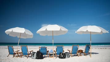 On the beach, beach umbrellas