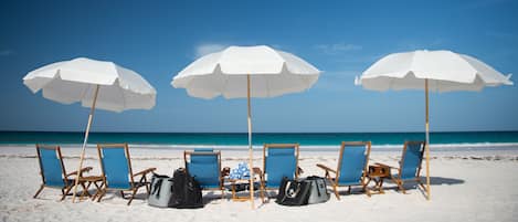 On the beach, beach umbrellas