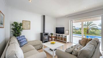 Smart TV, fireplace, stereo