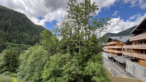 A wooden lodge with multiple balconies overlooking a forested valley. - Luxury flat for 8 people - modern, close to the centre and slopes (CHATEL)