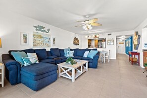 Smart TV, fireplace, DVD player, books
