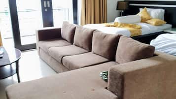 Family Single Room, 1 Double Bed, Poolside | Living area | LCD TV