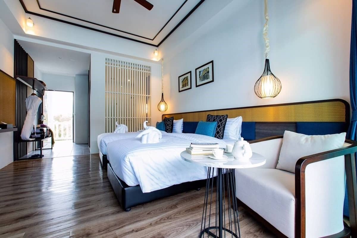 2 bed blue room pool view | in-room safe, desk, blackout curtains, soundproofing