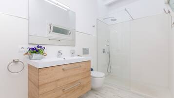Ducha, secador de pelo y toallas